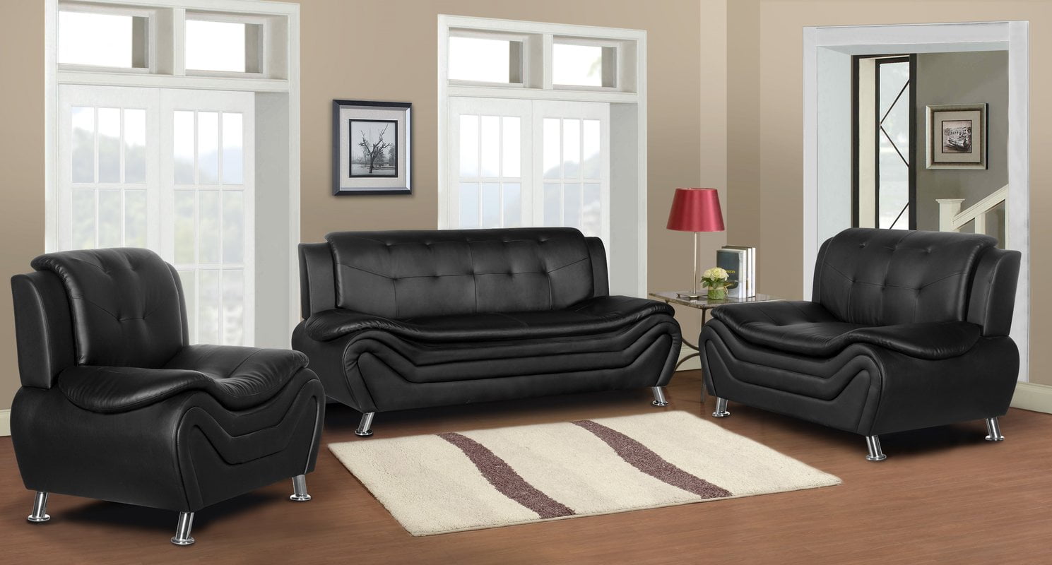 US Pride Furniture Cosmo Arul Tufted Modern 3 Piece Living Room Set - Black