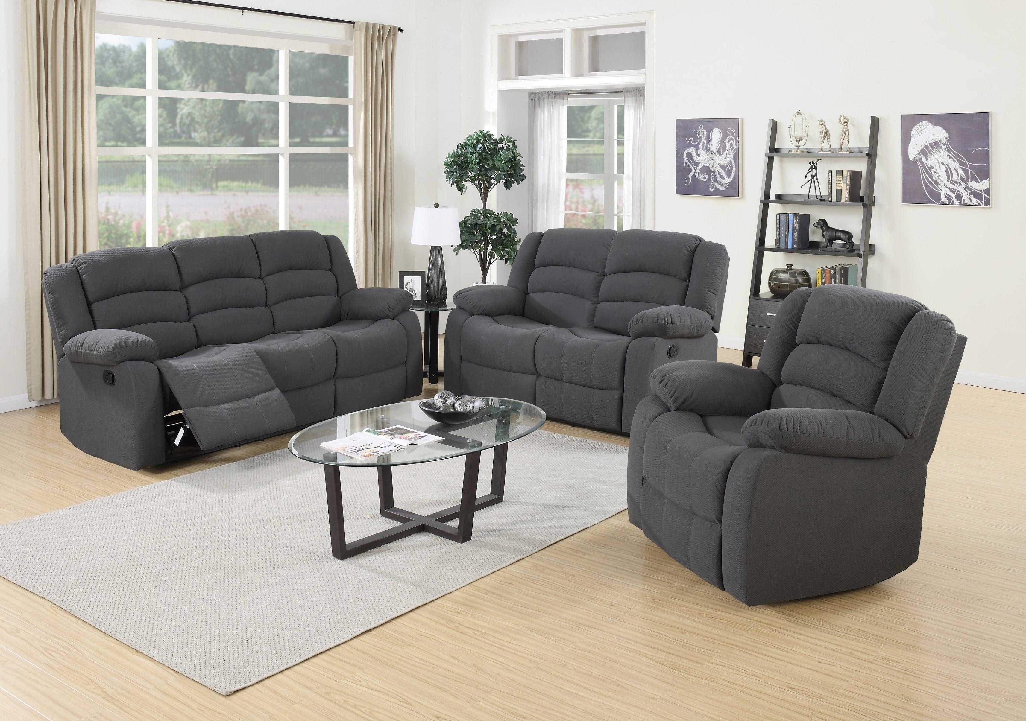 Fabric recliner clearance sofa set