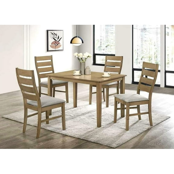 US Pride Furniture Dining Ideal for Kitchen and Compact Spaces Includes Rectangular Table and 4 Upholstered Chairs with Slat Backs Modern Design 5-Piece Set Honey Grey