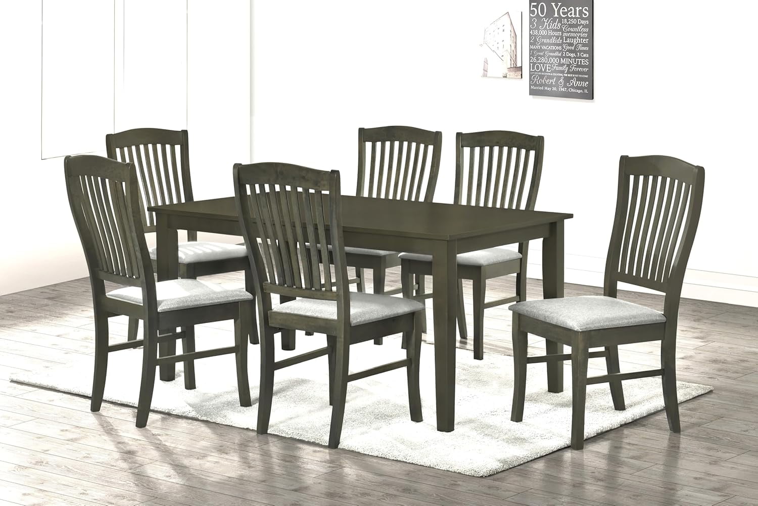 Us Pride Furniture Dining Set Rectangular Table 6 Upholstered Slat Back Chairs 7 Piece
