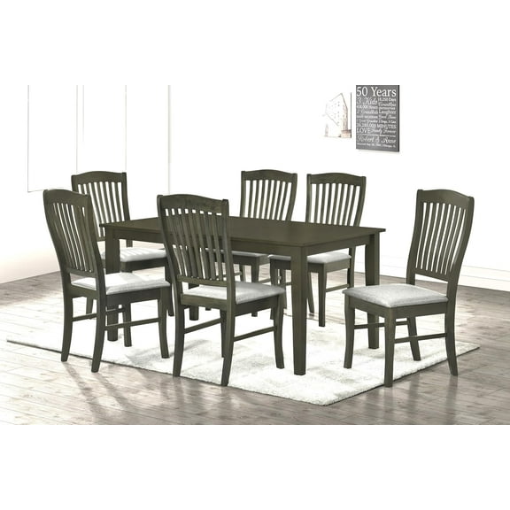 US Pride Furniture Dining Ideal for Kitchen and Compact Spaces Includes Rectangular Table and 6 Upholstered Chairs with Slat Backs Modern Design 7-Piece Set Smoke Grey