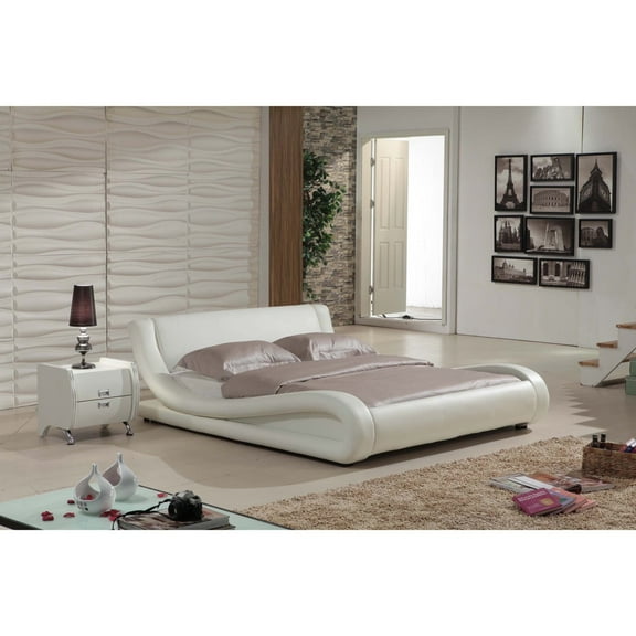 US Pride Furniture Dona Contemporary Faux Leather Platform Bed, Ivory, Eastern King, B8053-EK