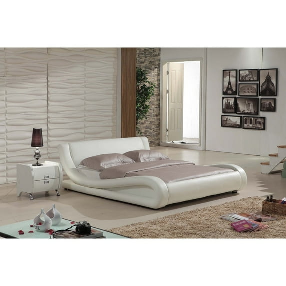 US Pride Furniture Dona Contemporary Faux Leather Platform Bed, Ivory, Eastern King, B8053-EK