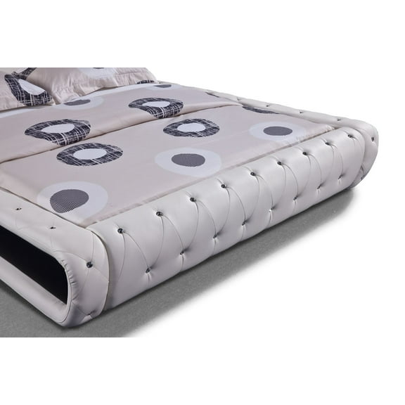 US Pride Furniture Dorian Contemporary Button Tufted Faux Leather Platform Bed, White/Black, Queen