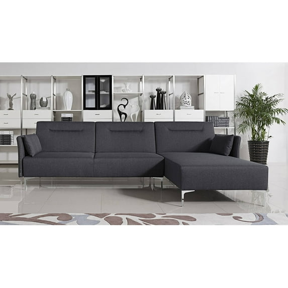 US Pride Furniture Ella Contemporary Fabric Upholstered Right Facing 2-Piece Sleeper Sectional Sofa, Black