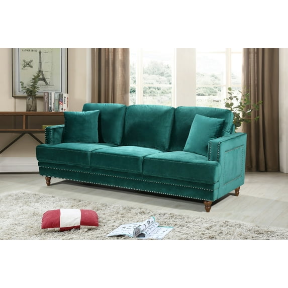 US Pride Furniture Emanuel Velvet Nailhead Sofa, Green