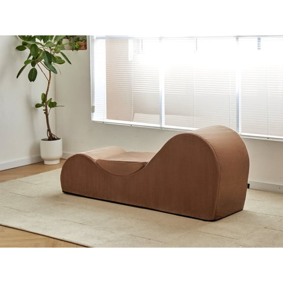 US Pride Furniture Ergon Yoga Velvet High Density Polyurethane Foam Chaise Lounge in Brown