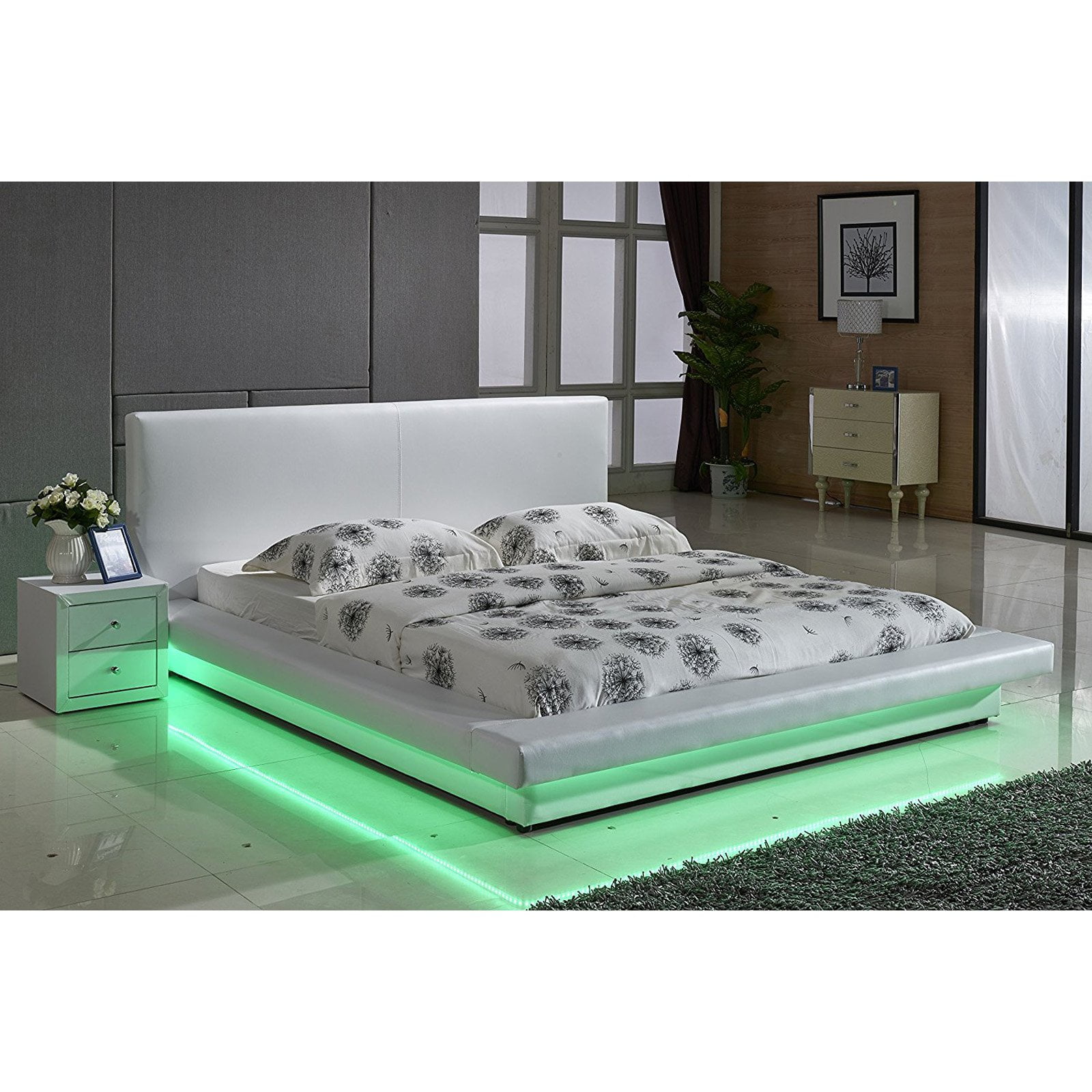 Us pride furniture faux leather on sale platform bed with led lights