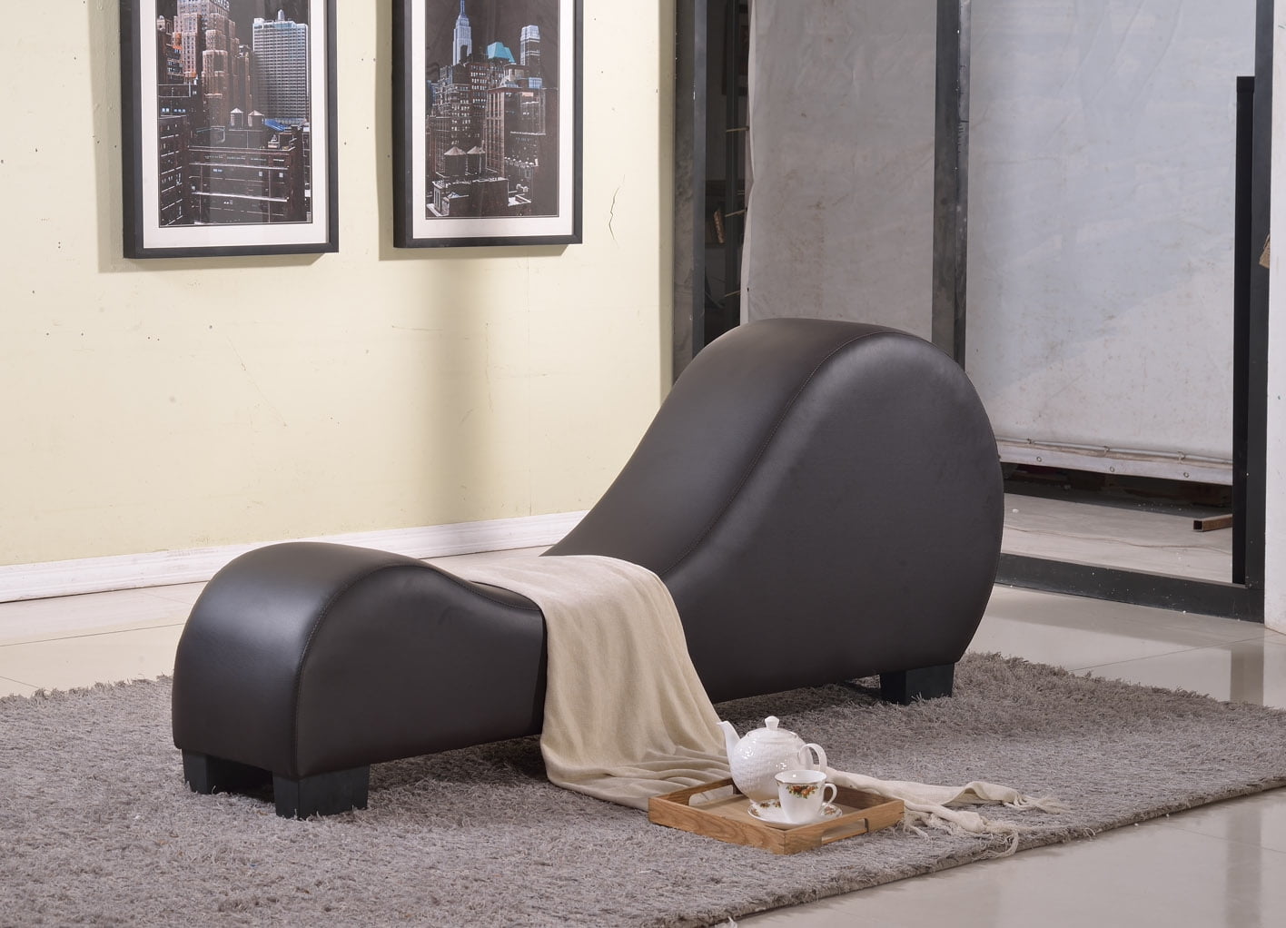 US Pride Furniture Faux Leather Yoga Stretch Relaxation Chaise