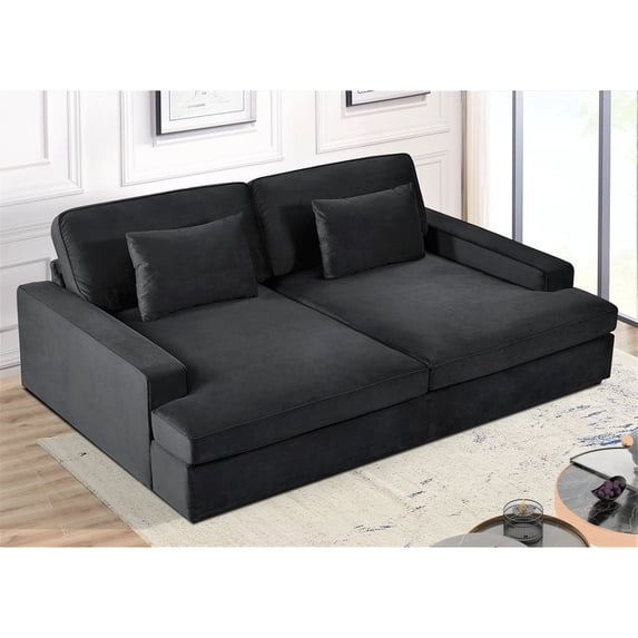 US Pride Furniture Fedosia Modern Polyester Convertible Sofa Bed, Greenish Blue