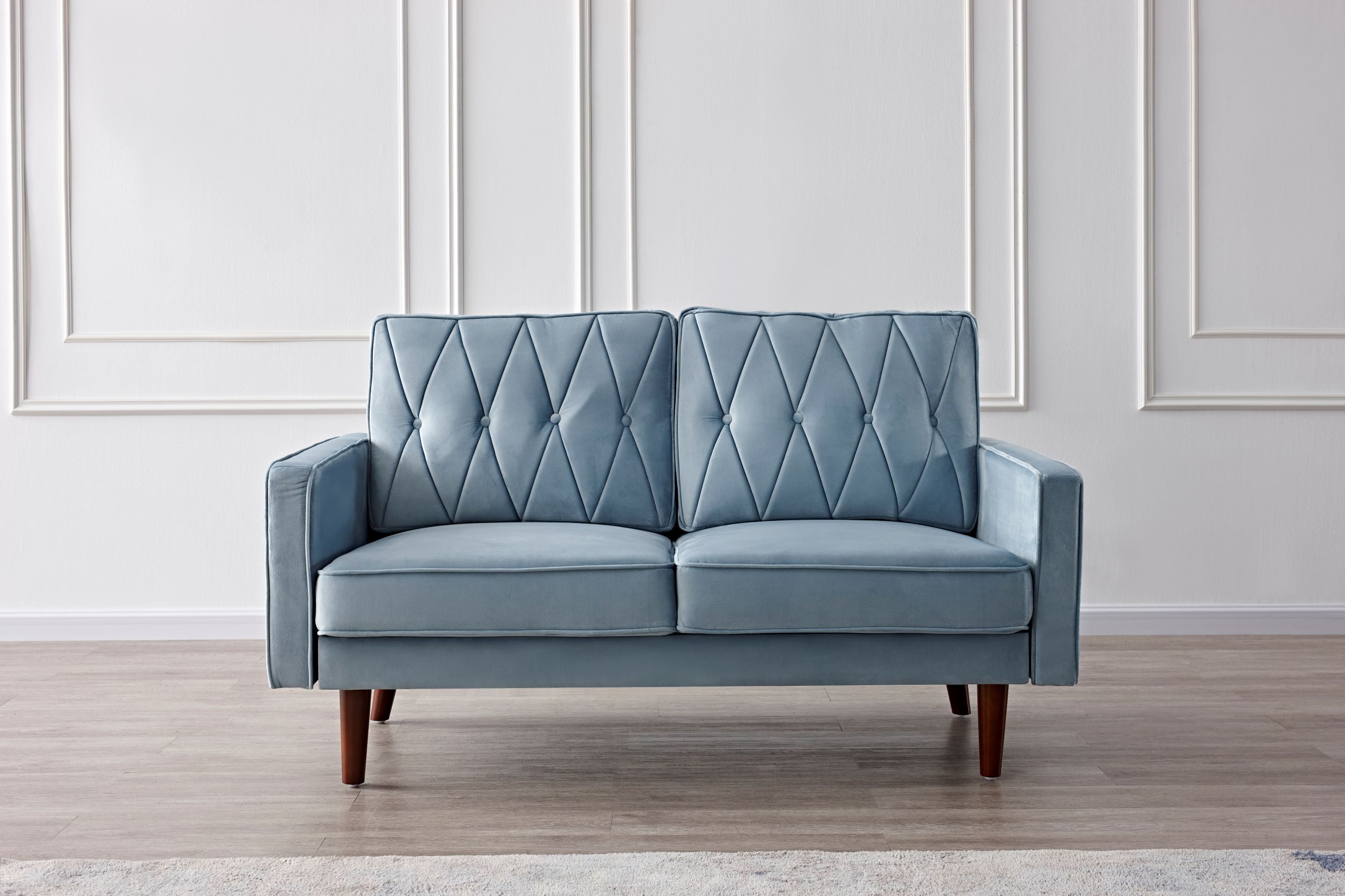 US Pride Furniture Feemster 57.5'' Velvet Square Arm Loveseat for Living Room, Light Grayish Cyan