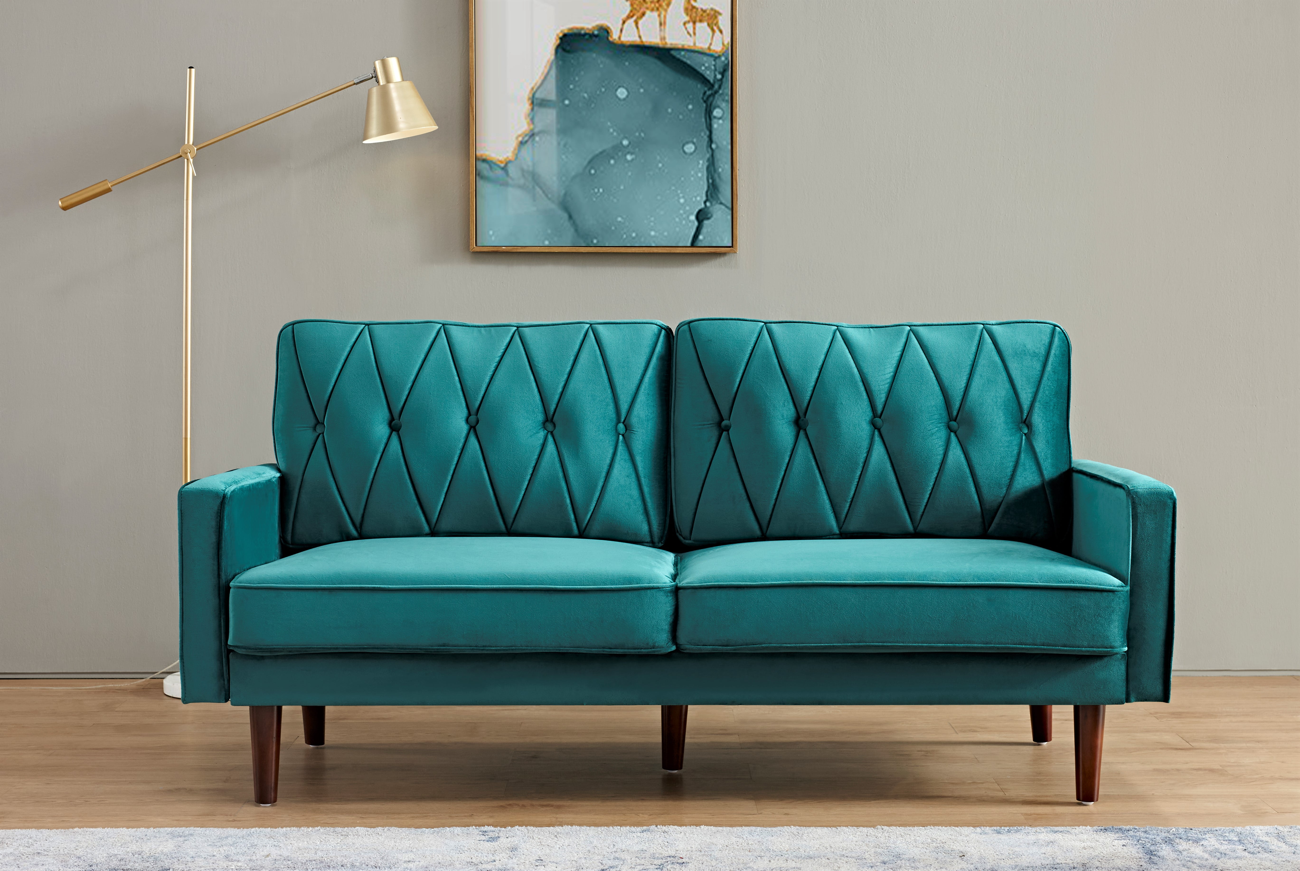 US Pride Furniture Feemster 69.3'' Velvet Square Arm Sofa for Living Room, Green
