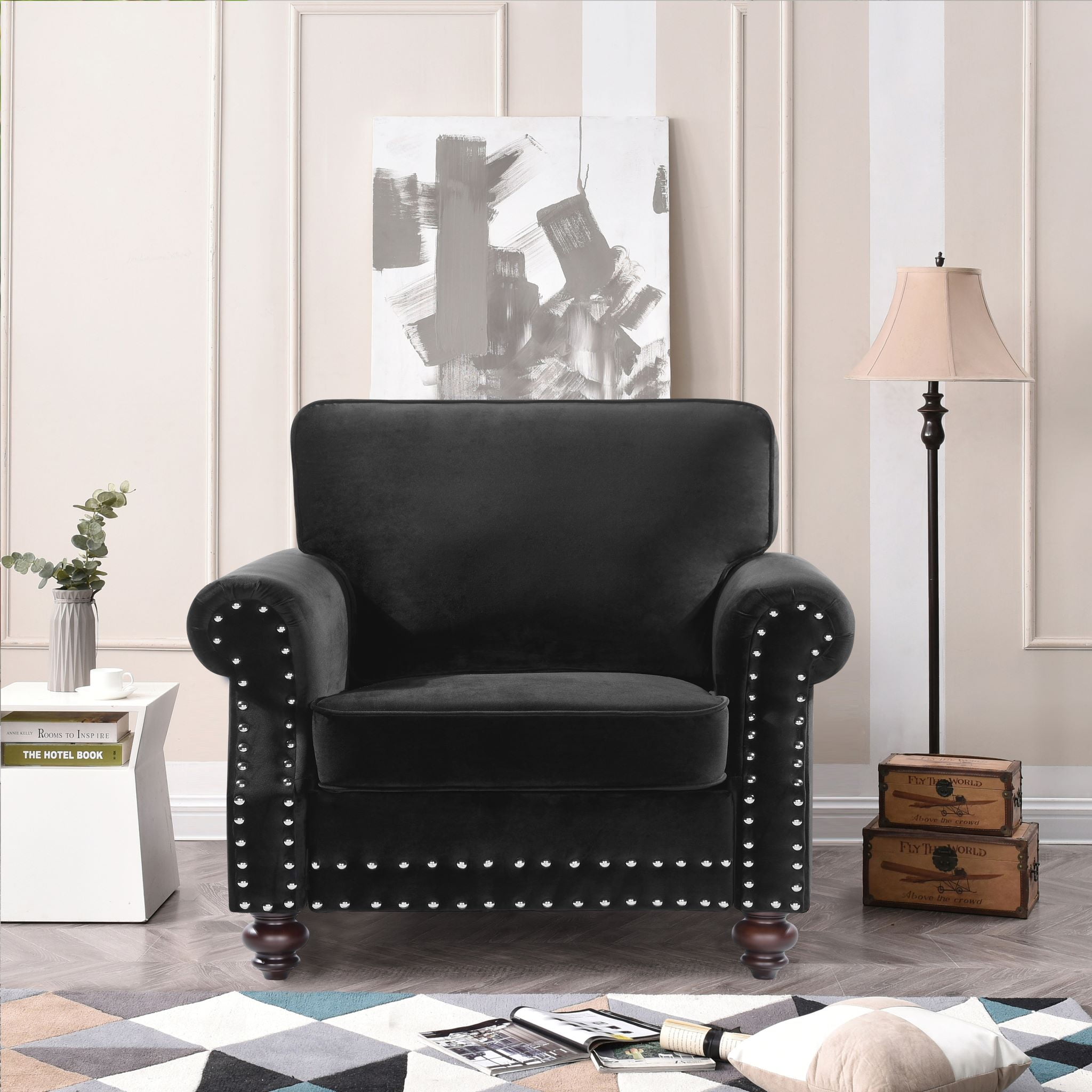 US Pride Furniture Fegley 37.79'' Wide Tufted Armchair, Black