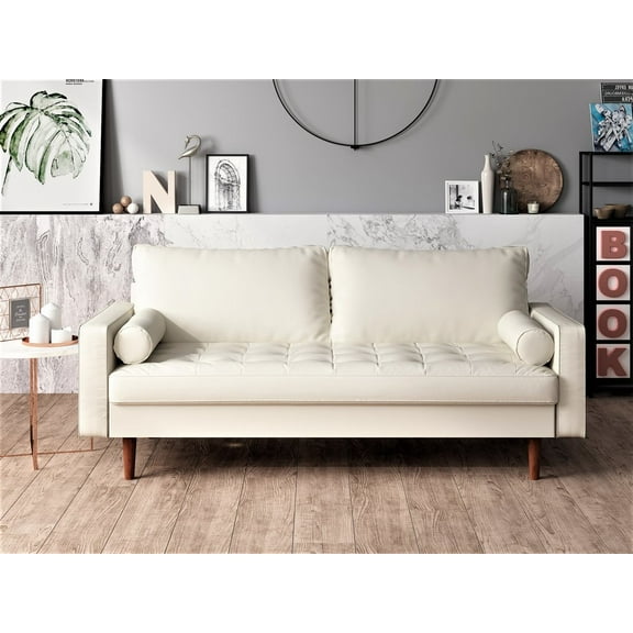 Uspridefurniture Faux Leather Back Support Mid Century Sofa, White