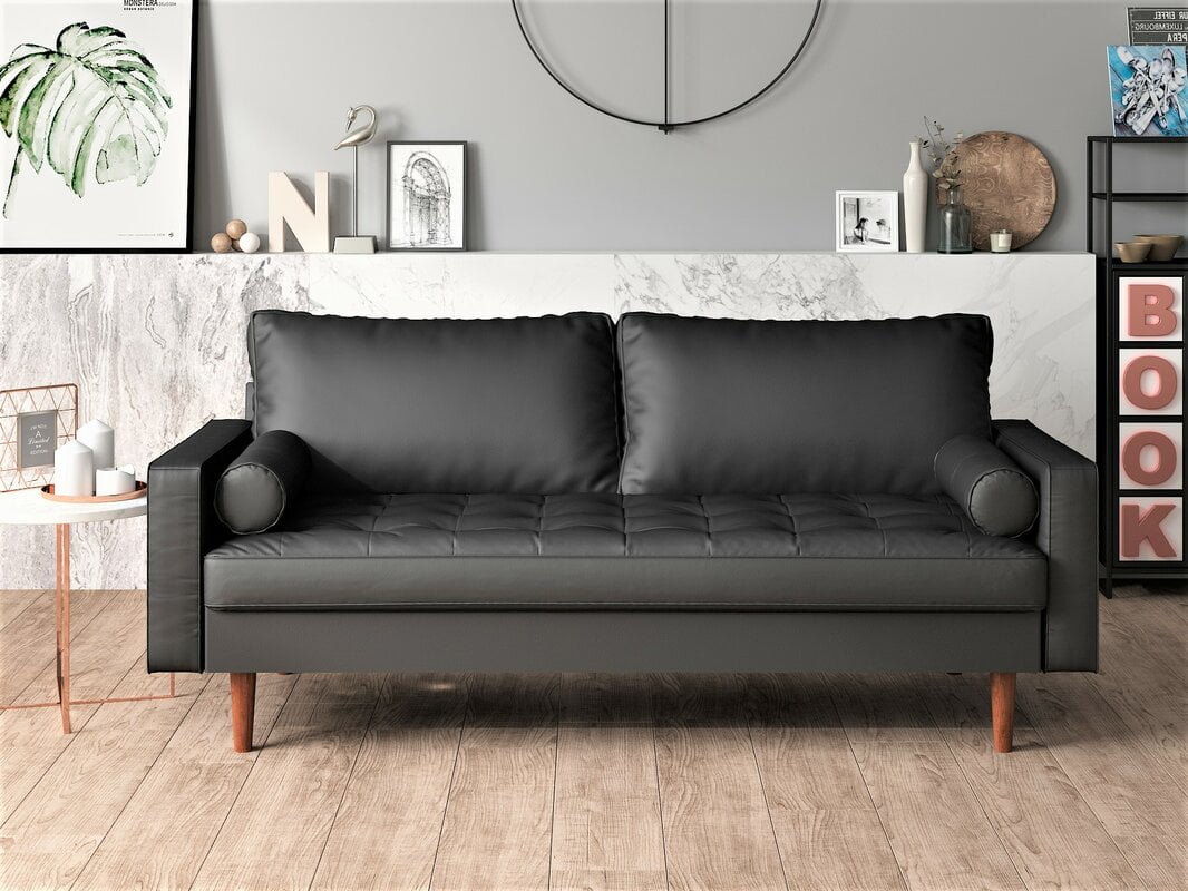 US Pride Furniture Gabler70'' Square Arm Wood Frame Mid-Century Sofa, Black