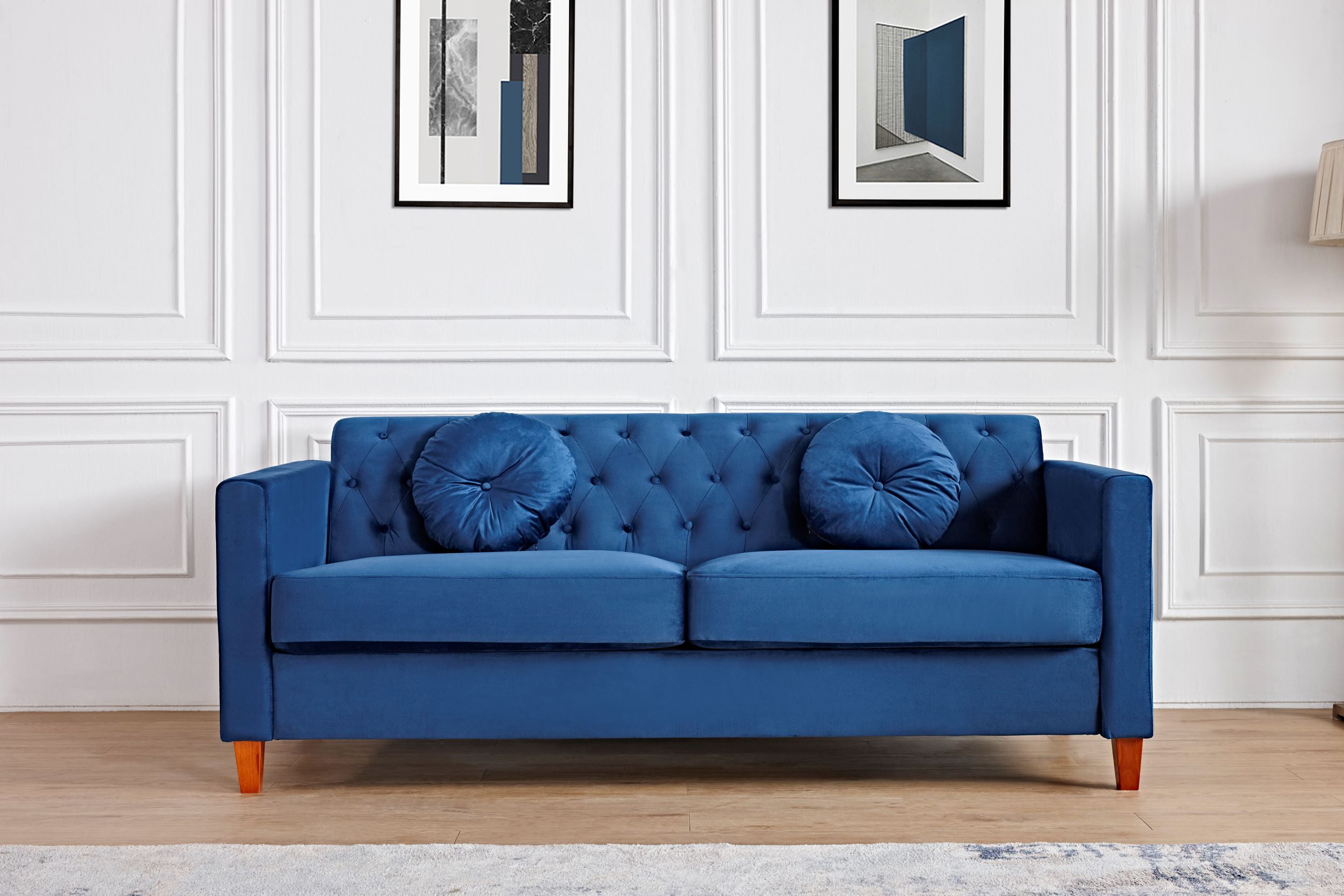 US Pride Furniture Gerame 79.5'' Velvet Square Arm Sofa, Blue