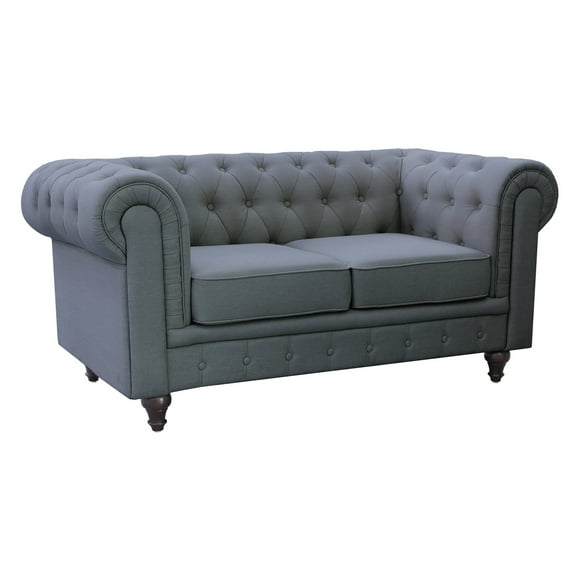 US Pride Furniture Grace Grey Linen Fabric Chesterfield Loveseat