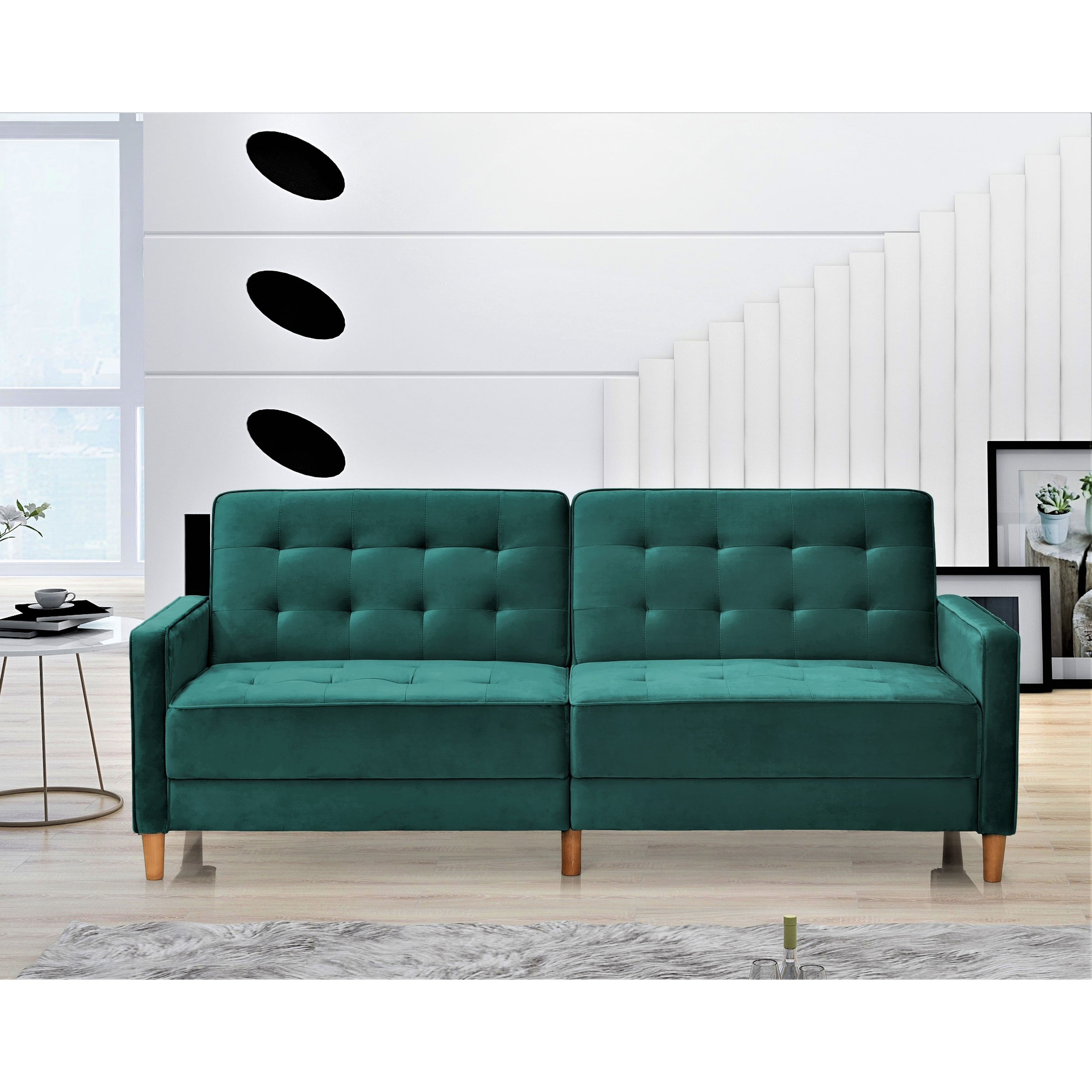 US Pride Furniture Jonathan Tufted Velvet Sofa Bed Sleeper Green