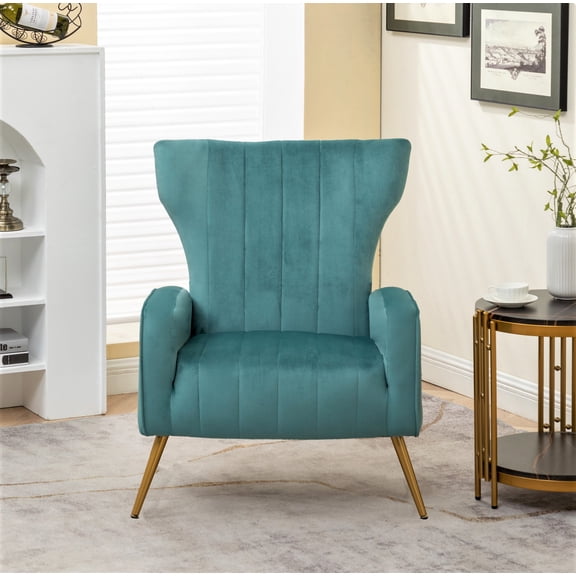US Pride Furniture Kaleigh 27.56"W Velvet Living Room Sofa Chair with Metal Legs, Teal