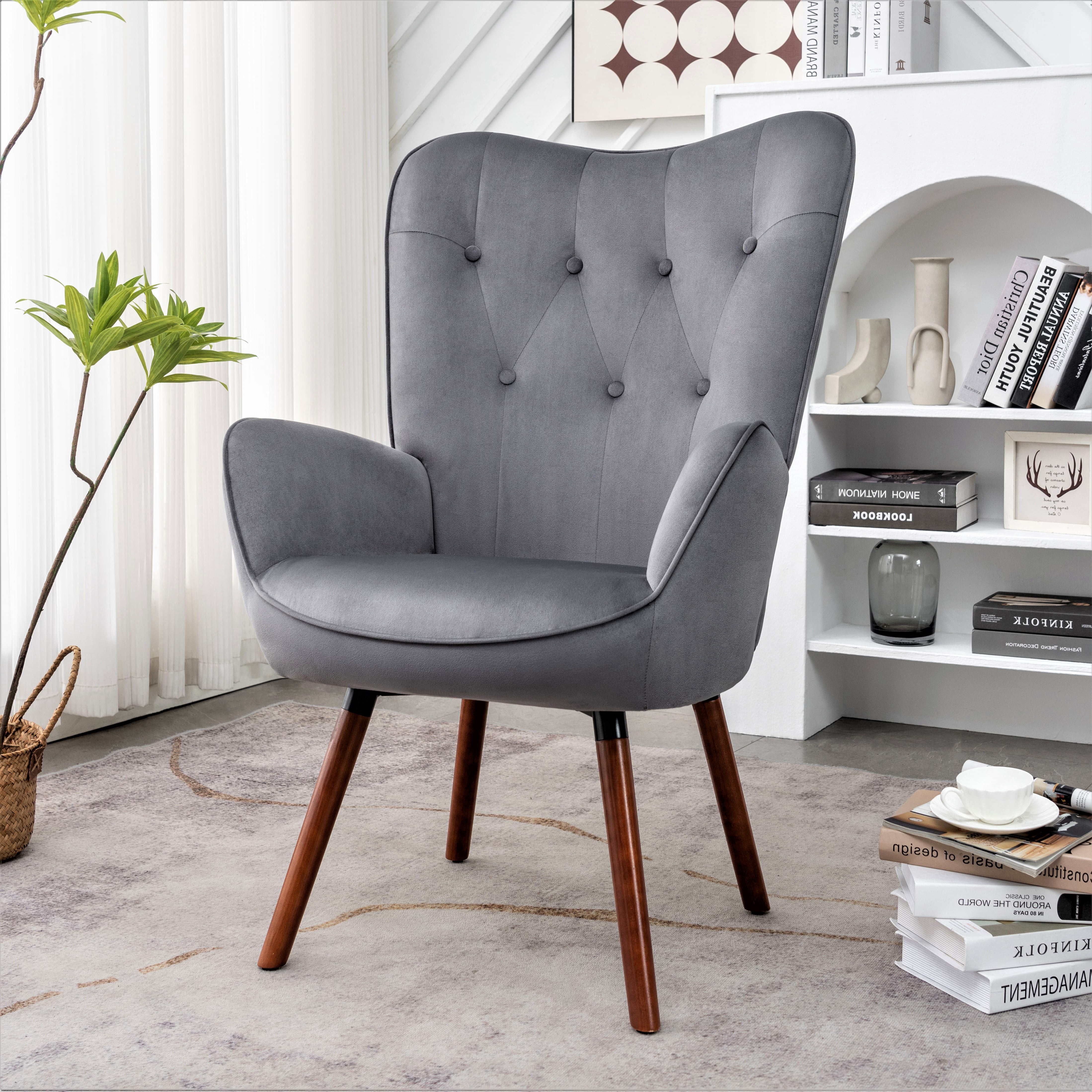 US Pride Furniture Kreedence 26.38" W Microfiber Wing Back Armchair, Gray