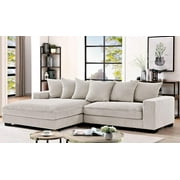 US Pride Furniture Luxe Oversized Two-Piece Sectional Couches for Living Room L Shaped Sofa with Chaise Upholstered with Corduroy Fabric Facing Left Ivory