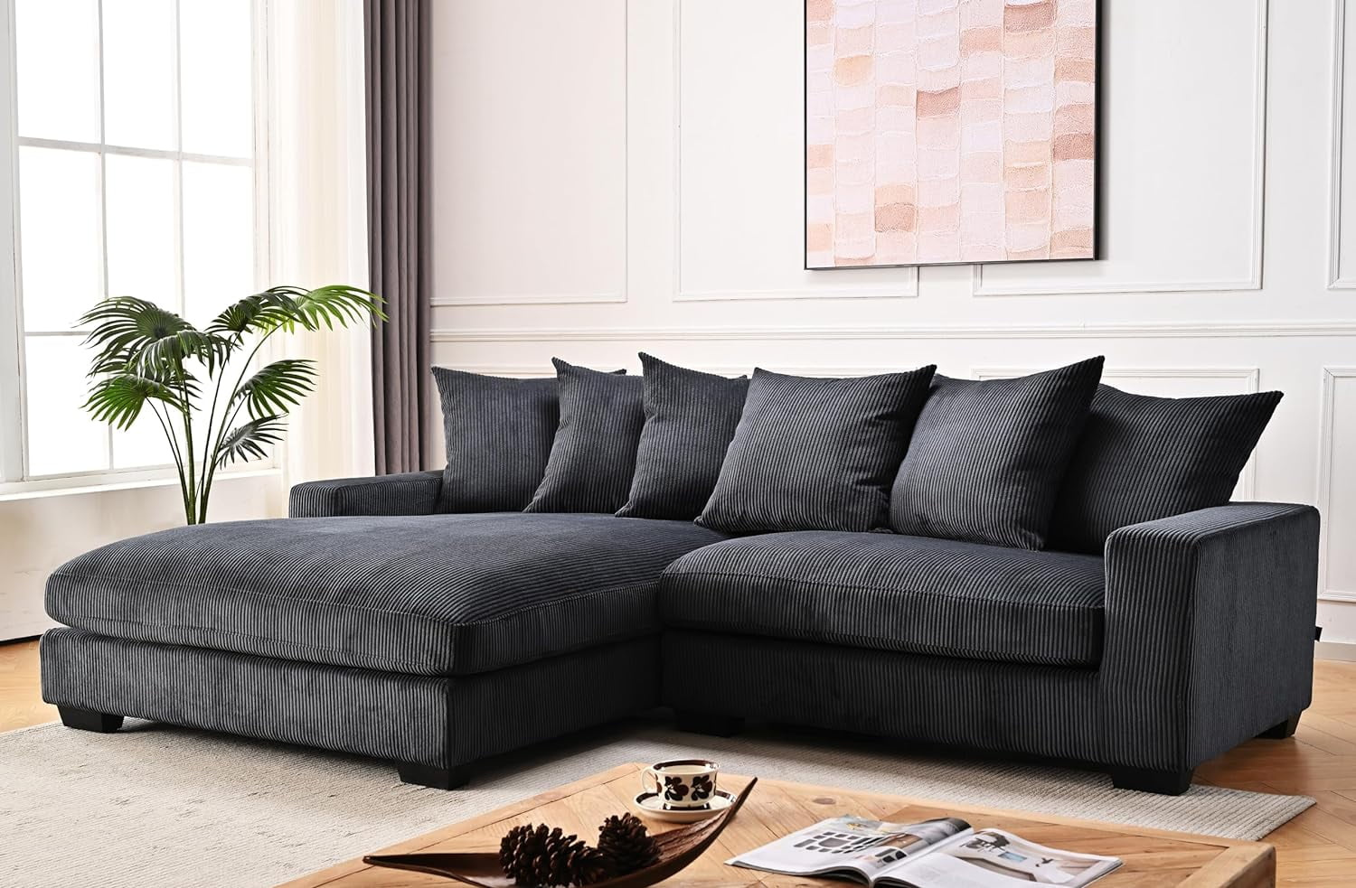 US Pride Furniture Luxe Oversized Two-Piece Sectional Couches for Living Room L Shaped Sofa  Corduroy Fabric Facing Left, Blue