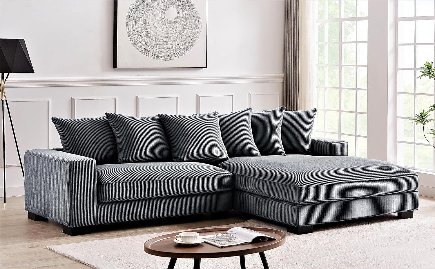 US Pride Furniture Luxe Oversized Two-Piece Sectional Couches for Living Room L Shaped Sofa  with Corduroy  Facing Right, Grey