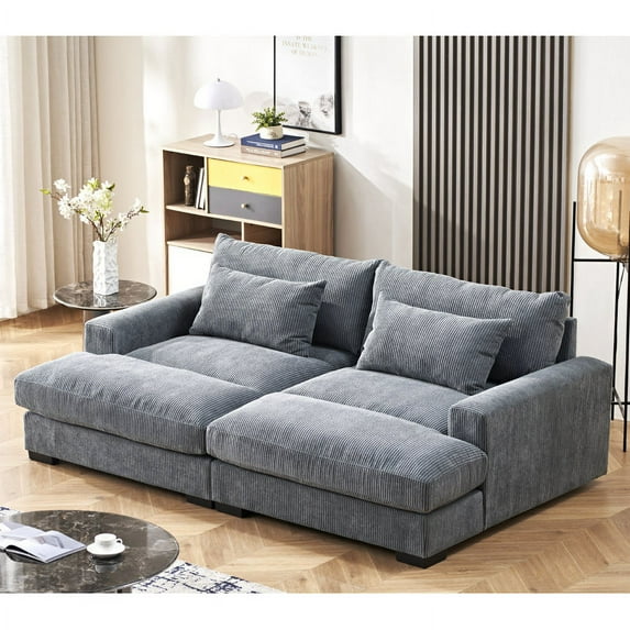 Uspridefurniture Modern Corduroy Double Chaise Sleeper Sofa, Gray