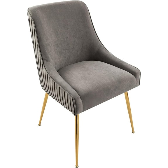 US Pride Furniture Luxury Velvet Chair with Elegant Scoop Back Design Gold Metal Legs and Soft Upholstery Comfortable Seating for Dining Room Kitchenor Office W22.0 x D25.0 x H35.2 Grey