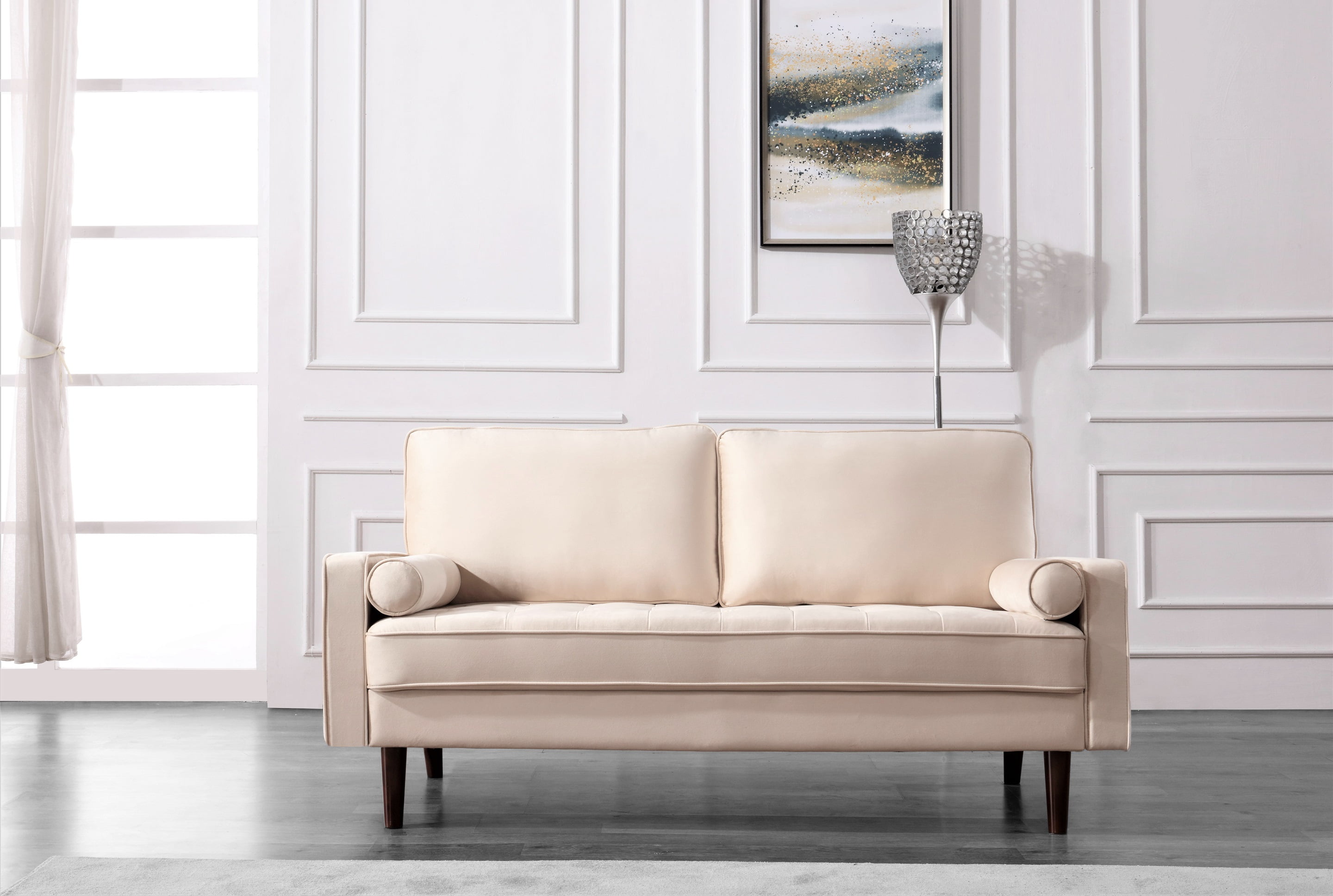 US Pride Furniture Mac 70'' Modern Velvet Tufted Sofa for Living Room, Beige