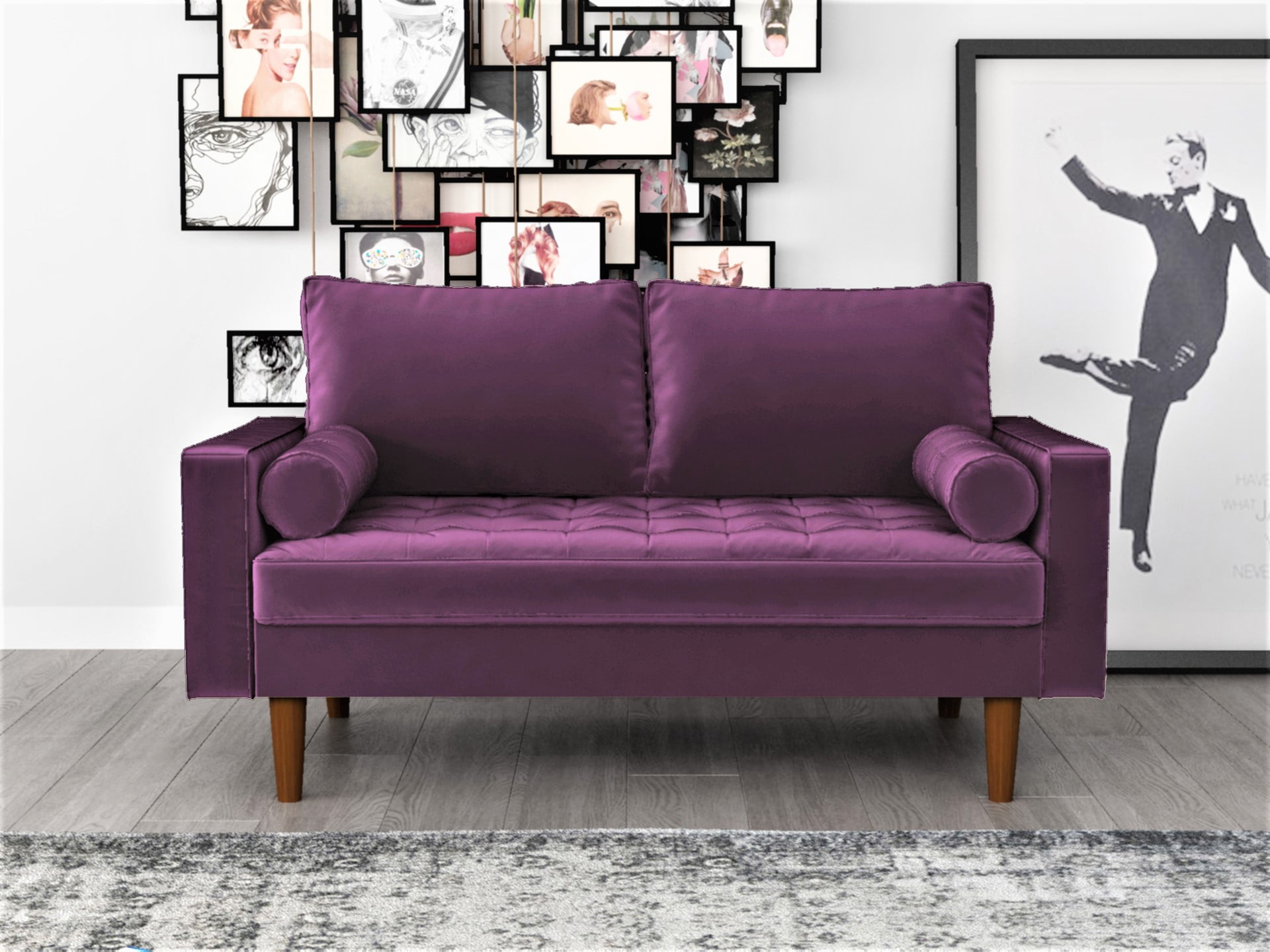 US Pride Furniture Mac Velvet 58'' Square Arm Loveseat, Eggplant