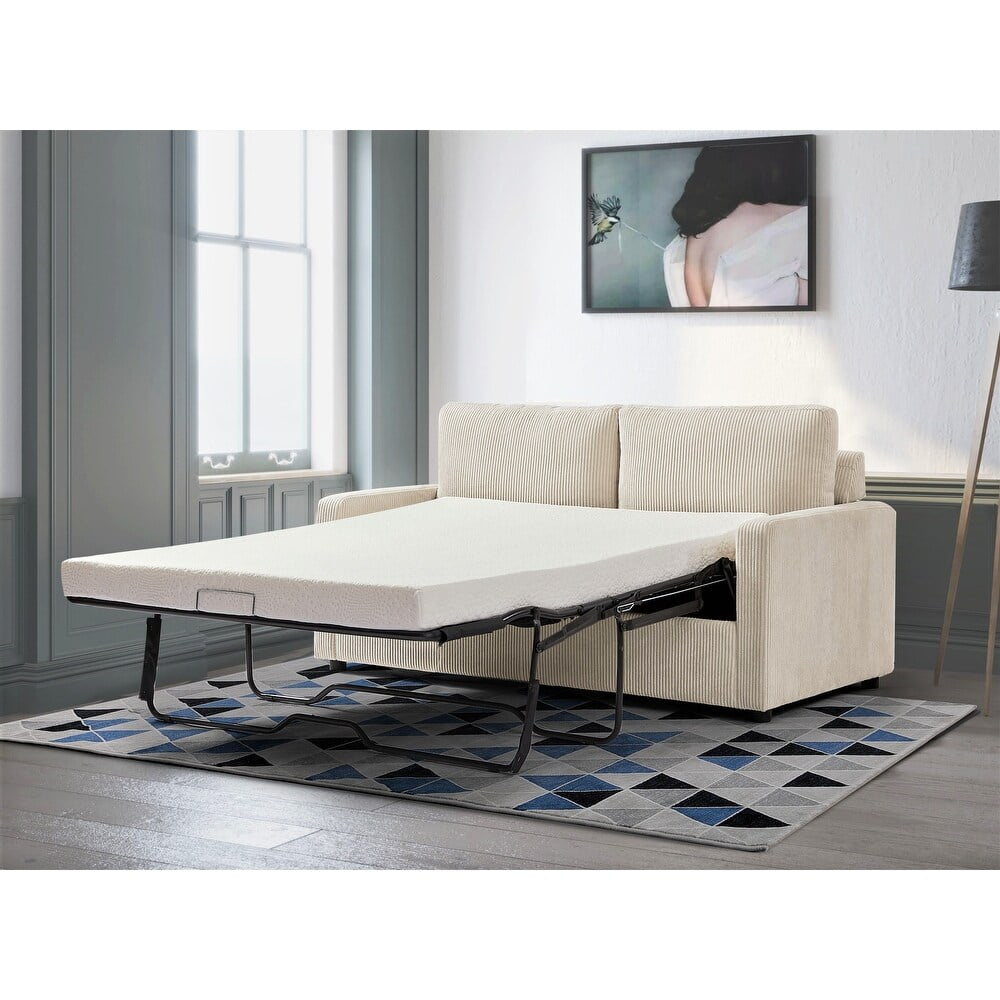 US Pride Furniture Manchester Corduroy 70" Square Arms Sofa Bed, Ivory