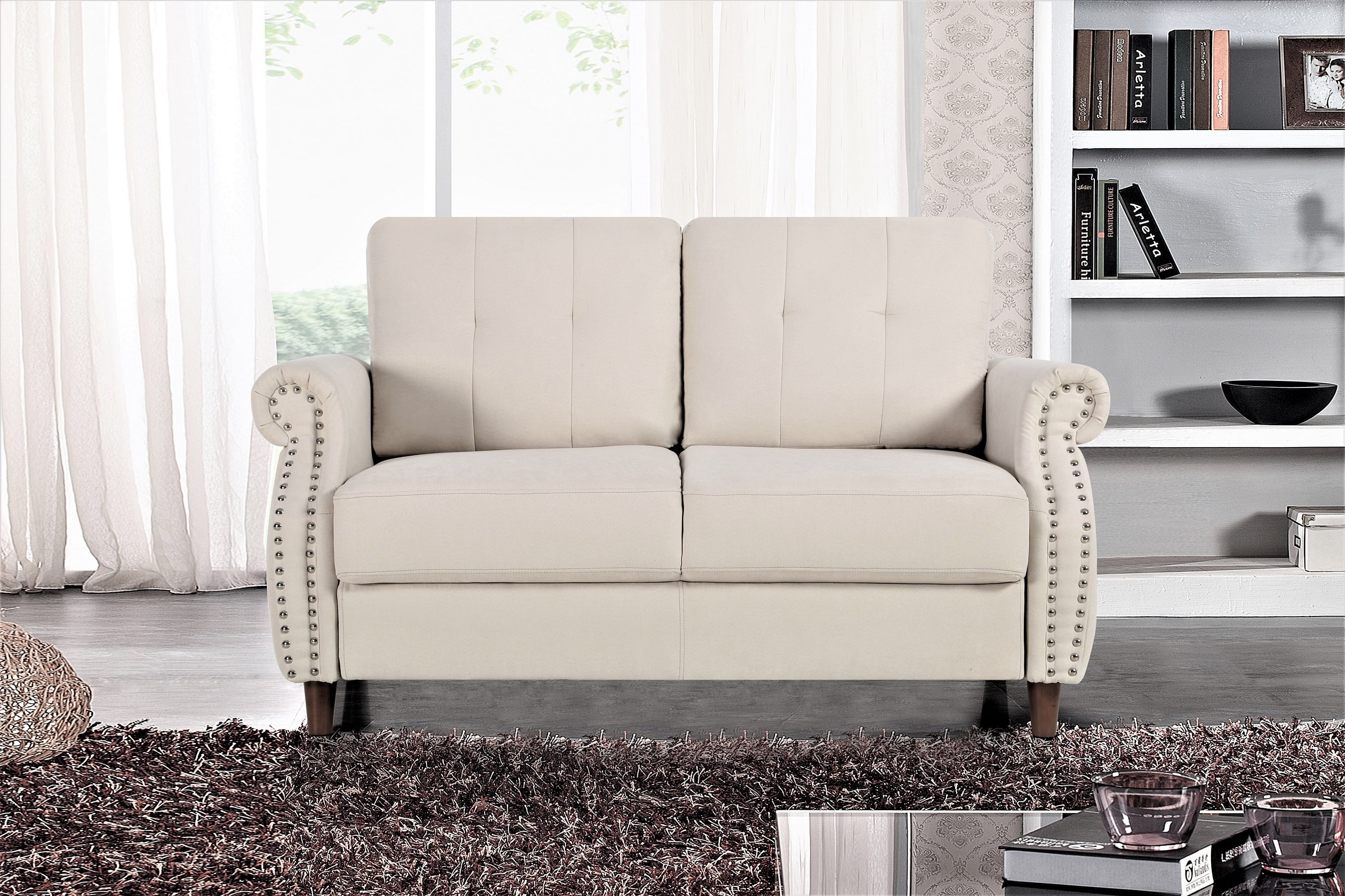 US Pride Furniture Matsuko 57.48'' Rolled Arm Polyester Loveseat , Beige