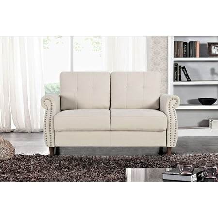 US Pride Furniture Matsuko 57.48'' Rolled Arm Polyester Loveseat , Beige