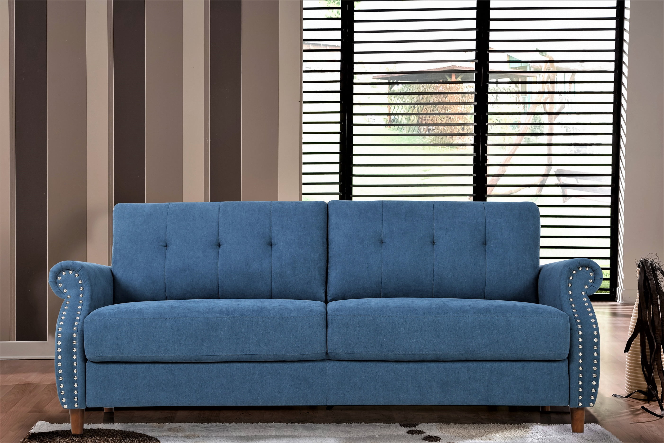 US Pride Furniture Matsuko 79.53" Rolled Arm Polyester Sofa, Ocean Blue