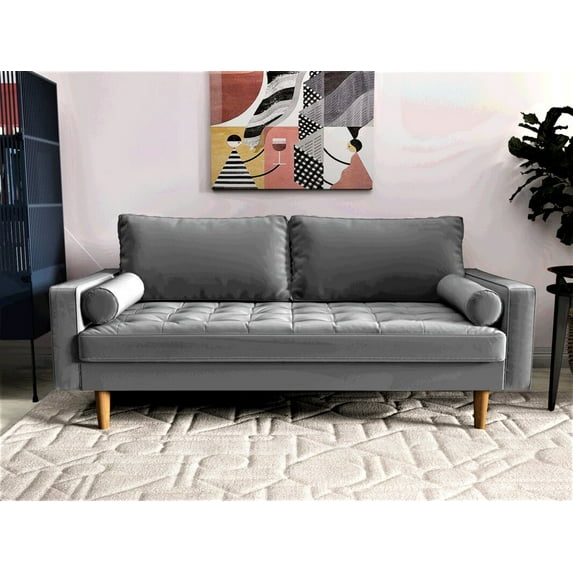 US Pride Furniture Matsuko Velvet 70" Square Arm Polyester Sofa, Gray