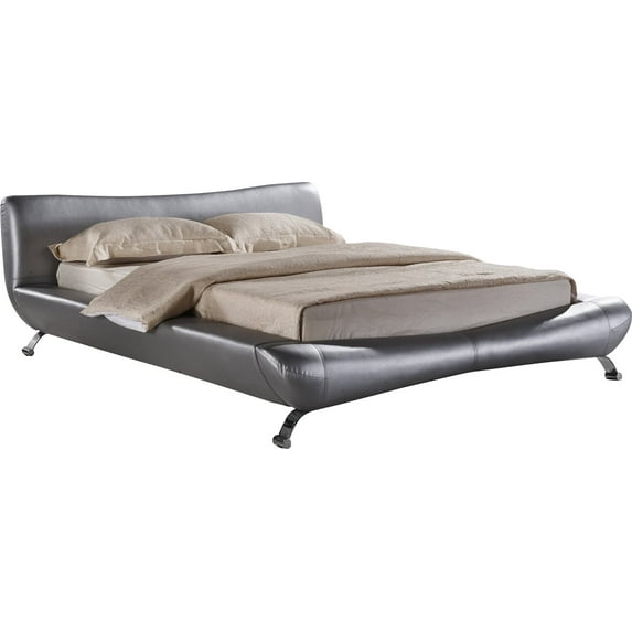 US Pride Furniture™ Meir Faux leather Upholstered Platform Bed, Silver, Eastern King
