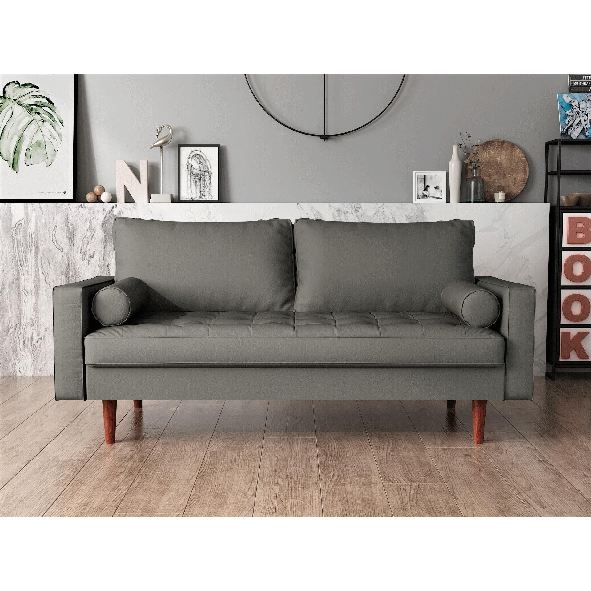 US Pride Furniture Mid-Century Gabler Loveseat in Faux Leather, Gray
