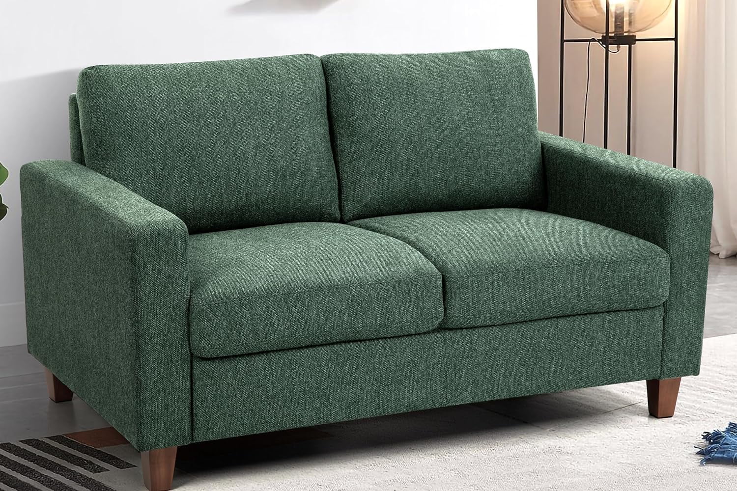 US Pride Furniture Mid Century Modern Couch for Small Living Rooms 2-Seater Loveseat with Reversible Back Pillows Green