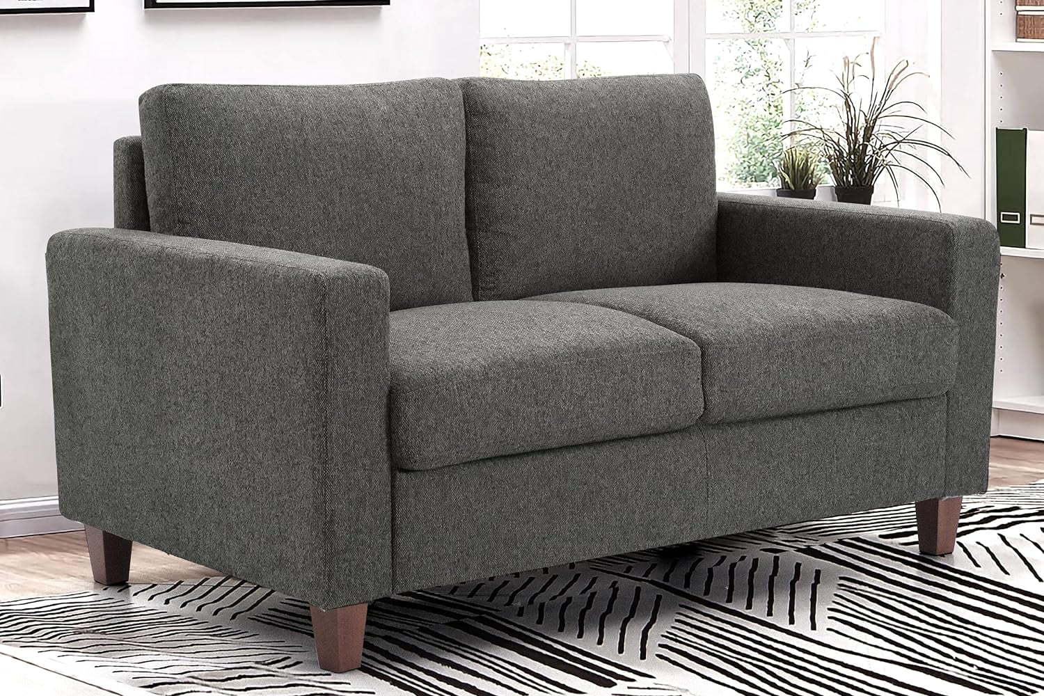 US Pride Furniture Mid Century Modern Couch for Small Spaces Living Rooms Apartments and Condos 2-Seater Loveseat with Reversible Back Pillows Grey