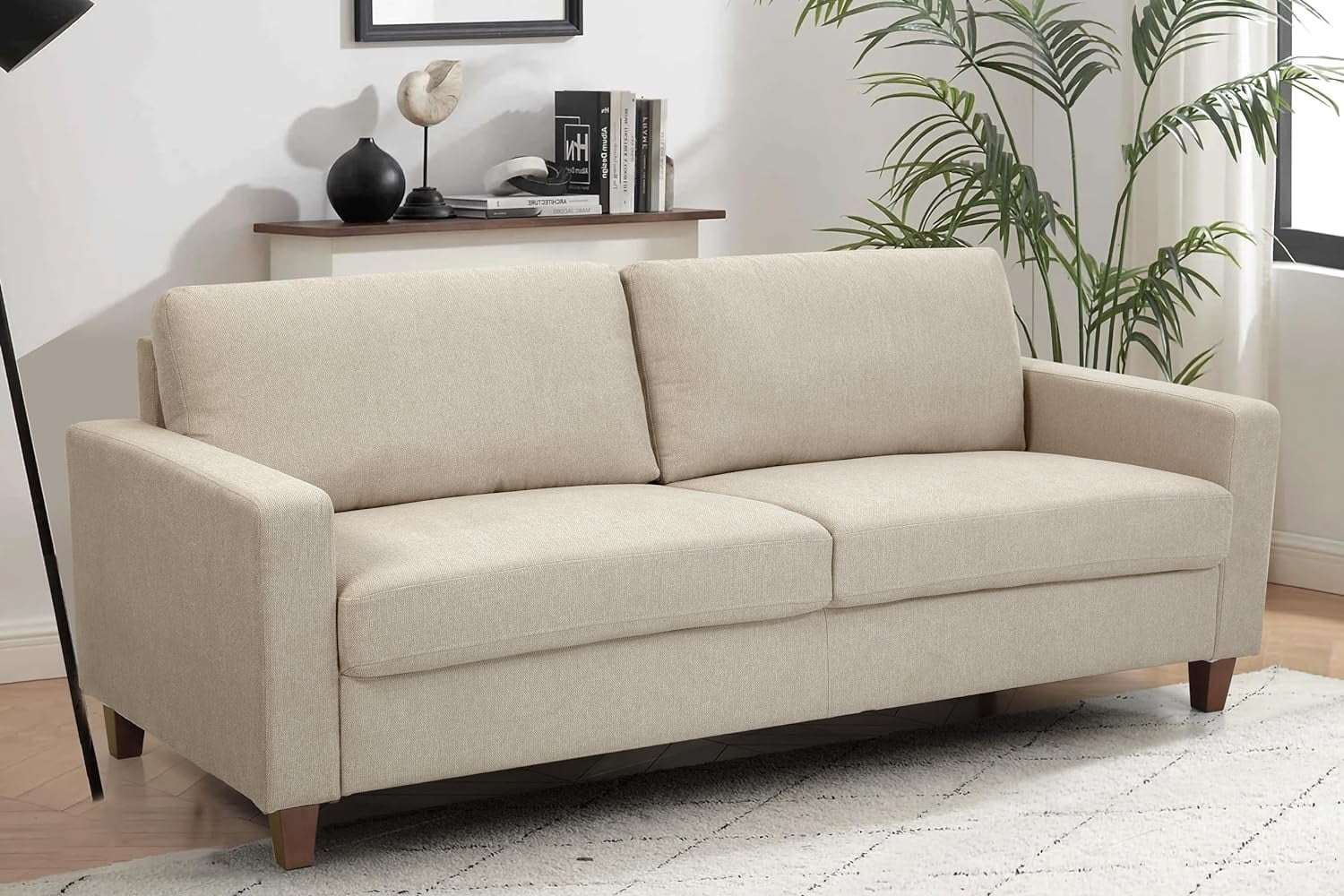 US Pride Furniture Mid Century Modern Couch for Small Spaces Living Rooms Apartments and Condos 3 Seater Sofa with Reversible Back Pillows Beige