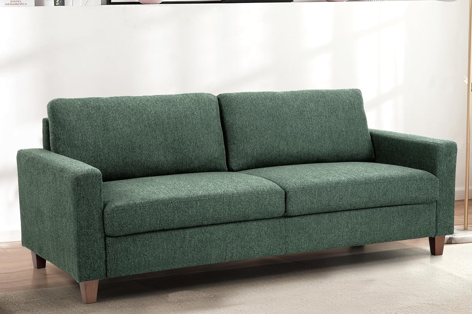 US Pride Furniture Mid Century Modern Couch for Small Spaces Living Rooms Apartments and Condos 3 Seater Sofa with Reversible Back Pillows Green