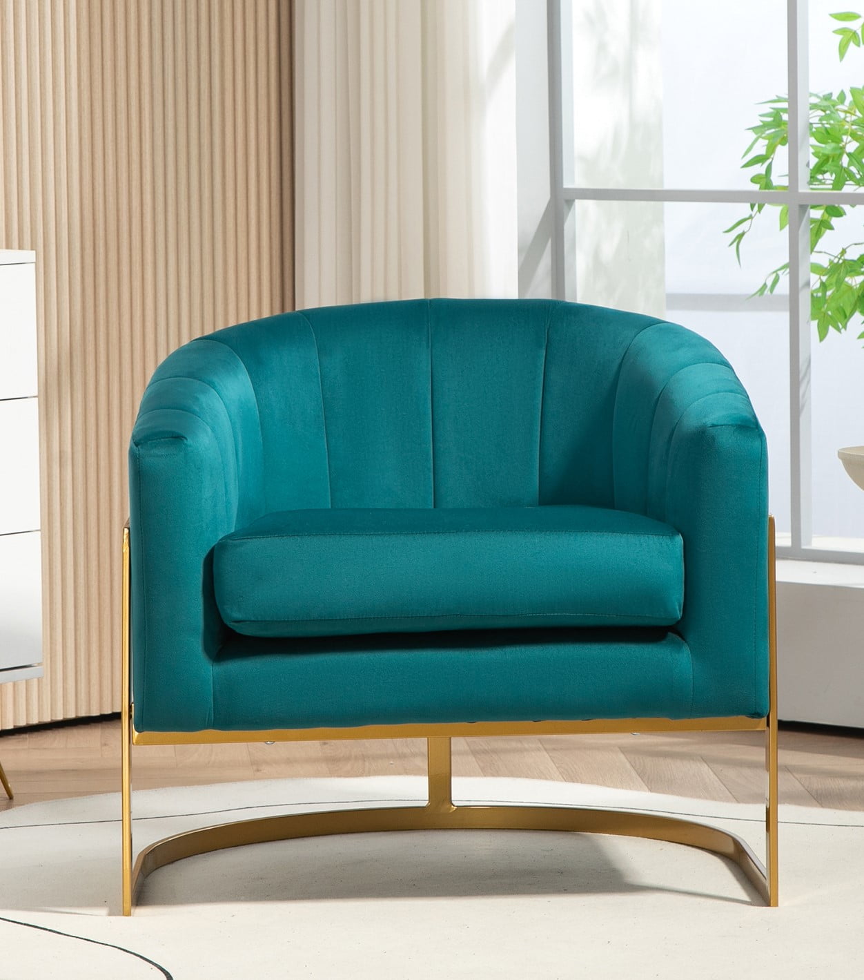 US Pride Furniture Modern Accent Armchair Luxury Gold Frame and Multi-colored Velvet Material Infuse Elegant Flair Greenish Blue