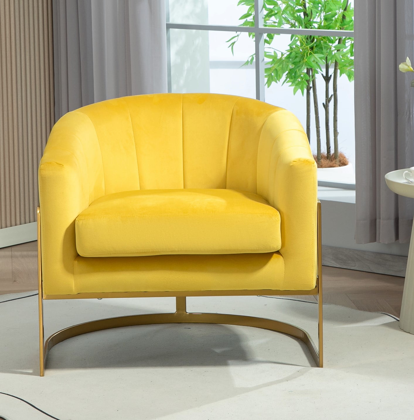 US Pride Furniture Modern Accent Armchair Luxury Gold Frame and Multi-colored Velvet Material Infuse Elegant Flair Yellow