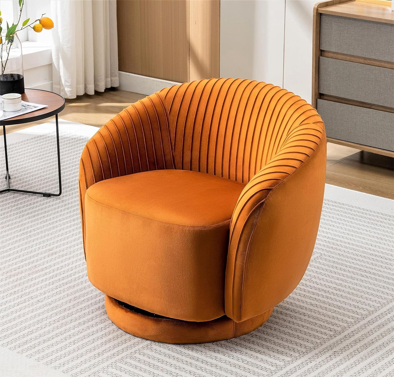 US Pride Furniture Modern Barrel Swivel Chair with Plush Velvet Upholstery and Smooth 360° Rotation, Round Accent One-Seater Sofa for Living Room, Bedroom and Office