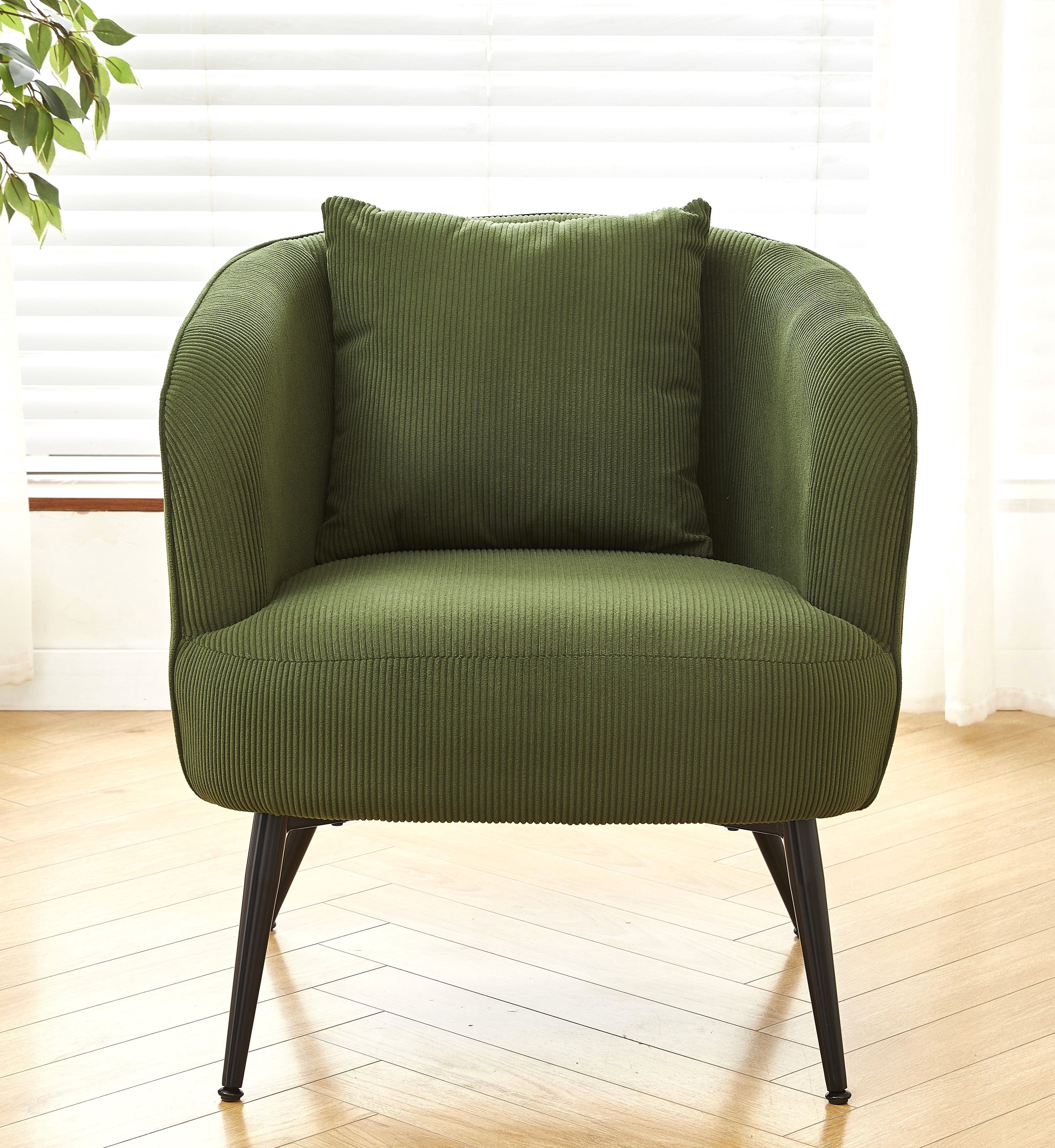 US Pride Furniture Modern Channel Corduroy Velvet Accent Chair with Black Metal Legs Luxurious Design and Comfortable Seating Ideal for Living Room Bedroom or Office Green