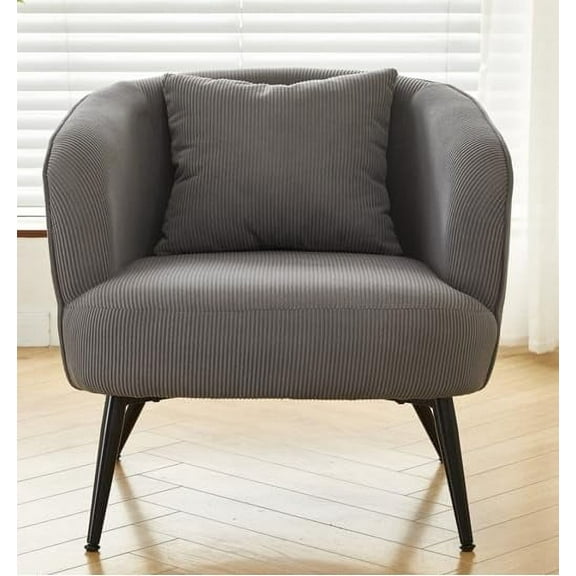 US Pride Furniture Modern Channel Corduroy Velvet Accent Chair with Black Metal Legs Luxurious Design and Comfortable Seating Ideal for Living Room Bedroom or Office Grey