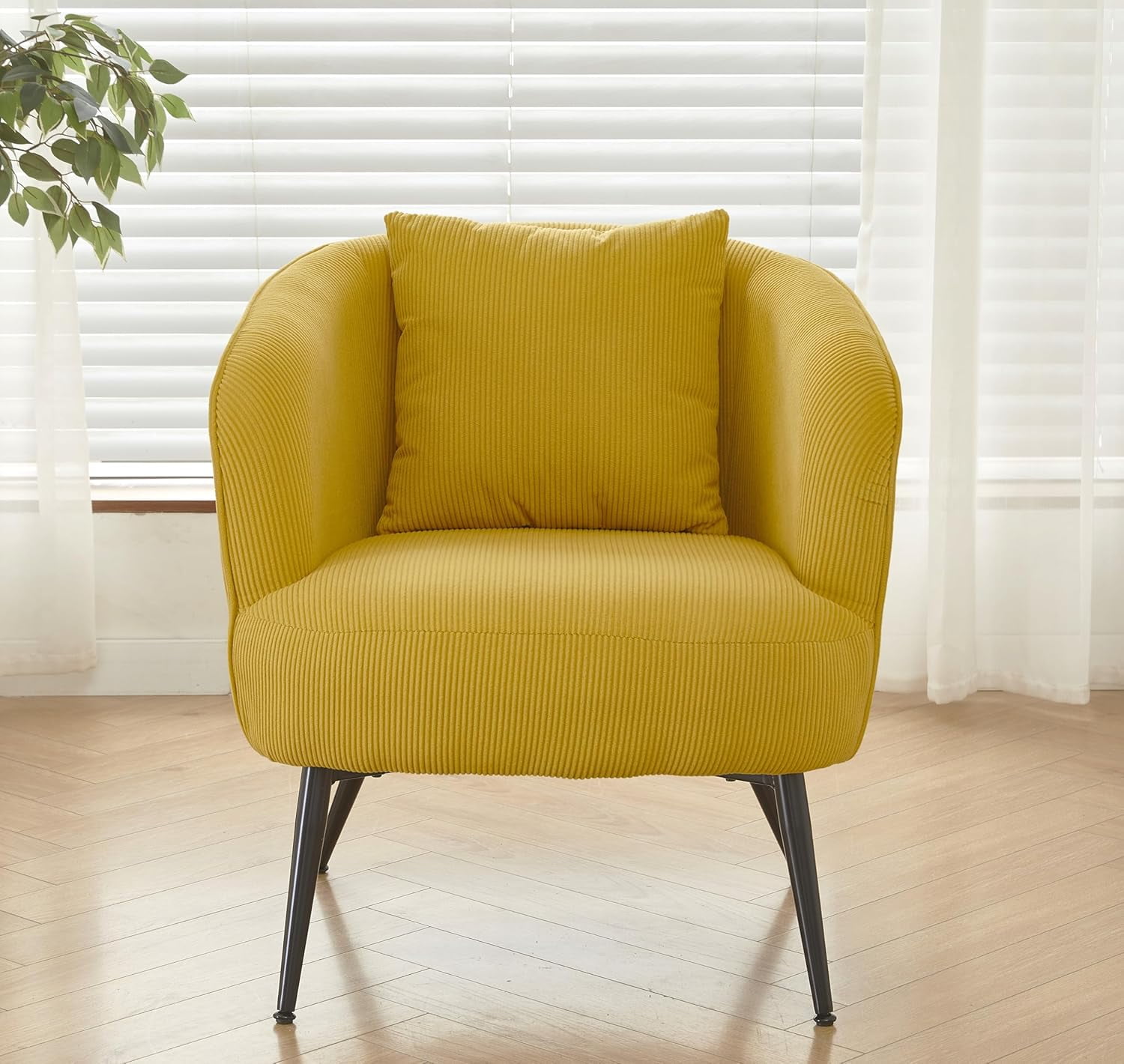 US Pride Furniture Modern Channel Corduroy Velvet Accent Chair with Black Metal Legs Luxurious Design and Comfortable Seating Ideal for Living Room Bedroom or Office Yellow