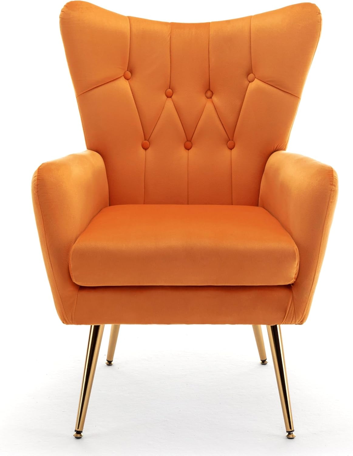 US Pride Furniture Modern Chic Mid-Century Velvet Accent Armchair for Living Room Bedroom or Home Office Button-Tufted Wingback Design with Gold Flared Legs Orange