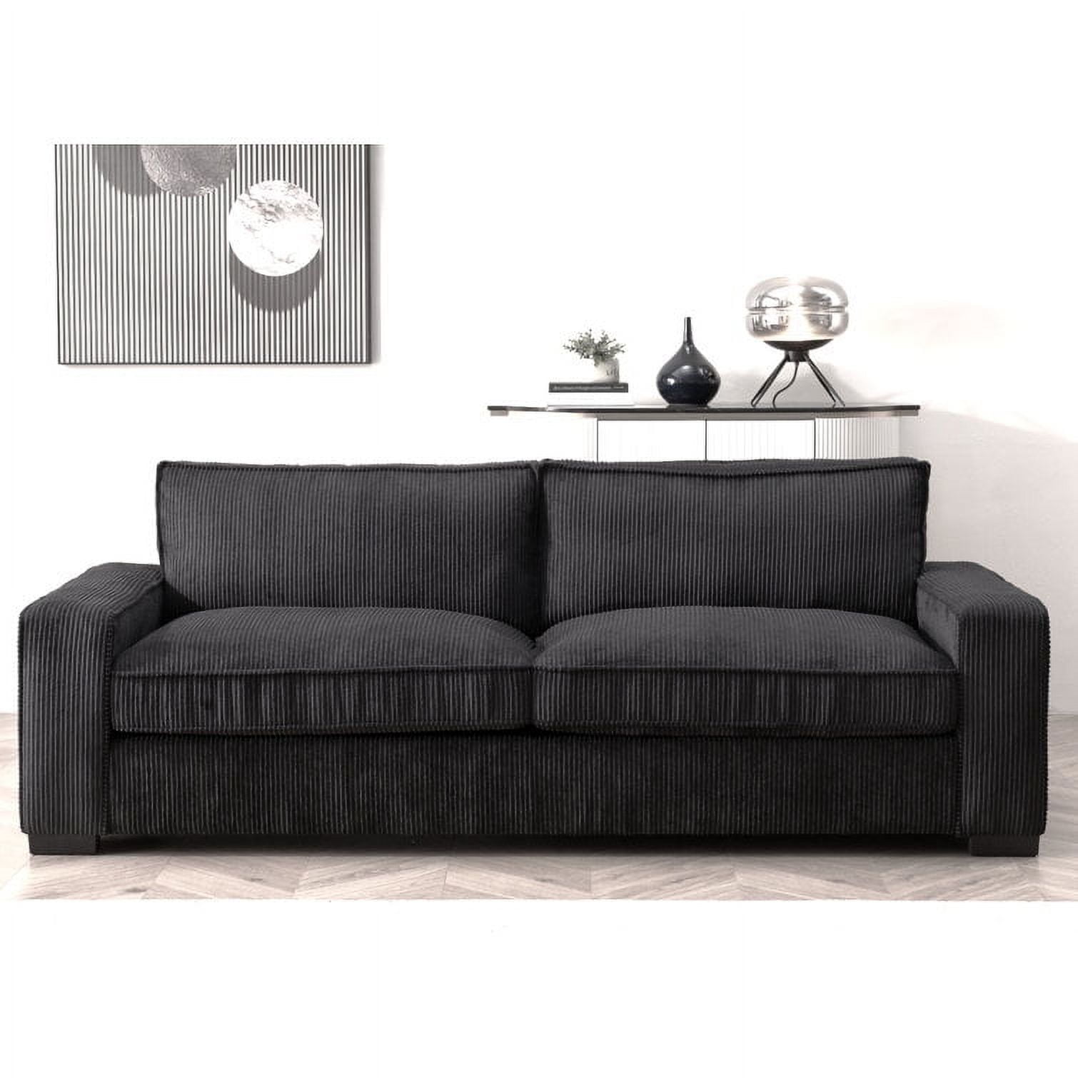 US Pride Furniture Modern Corduroy Spacious Standard 79.5 in Sofa with Cushions, Black